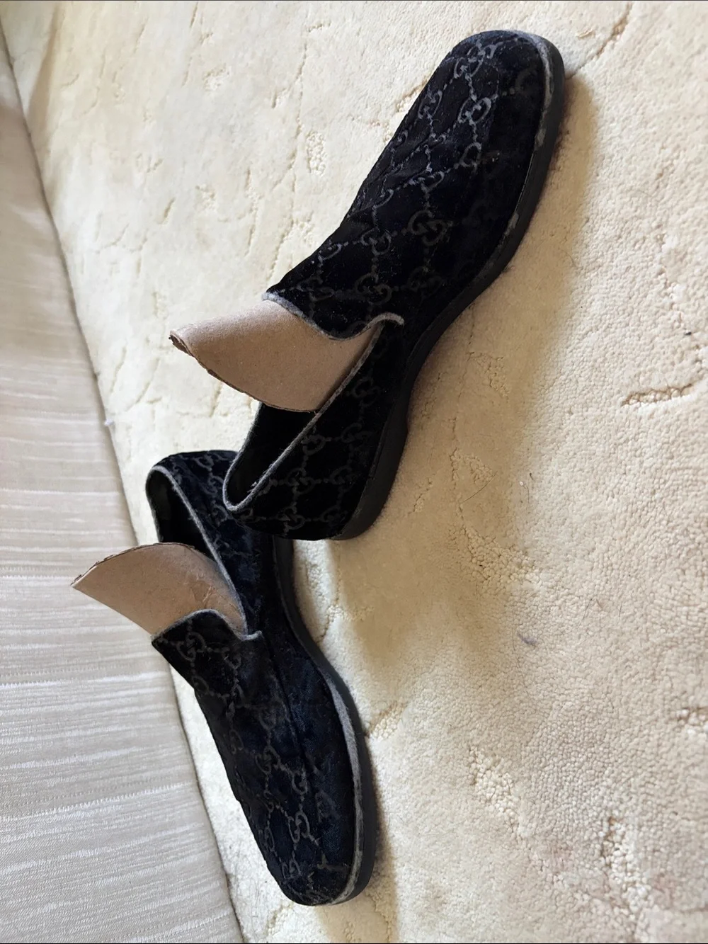 Vintage Women’s Gucci Black GG Velvet Slip-On Loafers